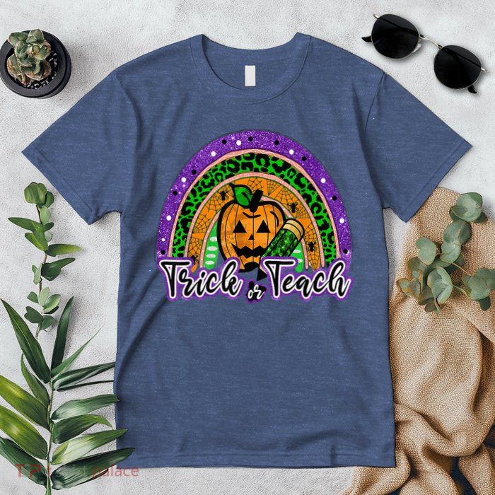 Trick Or Teach Funny Teacher Halloween Rainbow Pumpkin Premium T-Shirt