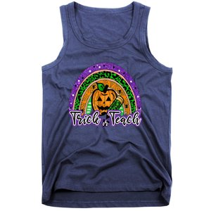 Trick Or Teach Funny Teacher Halloween Rainbow Pumpkin Tank Top