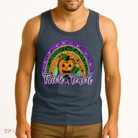 Trick Or Teach Funny Teacher Halloween Rainbow Pumpkin Tank Top