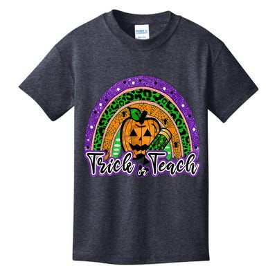 Trick Or Teach Funny Teacher Halloween Rainbow Pumpkin Kids T-Shirt