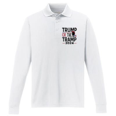 Trump Or The Tramp 2024 Funny Election Performance Long Sleeve Polo