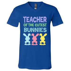 Teacher Of The Cutest Bunnies Easter Teacher Bunny Students Gift V-Neck T-Shirt