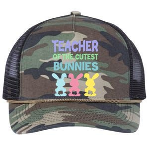 Teacher Of The Cutest Bunnies Easter Teacher Bunny Students Gift Retro Rope Trucker Hat Cap