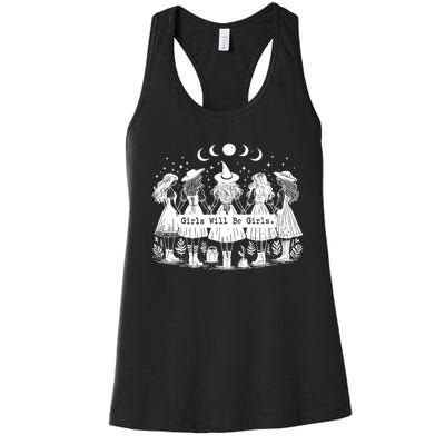 Trick Or Treat Witch Witches Girl Will Be Girl Halloween Women's Racerback Tank