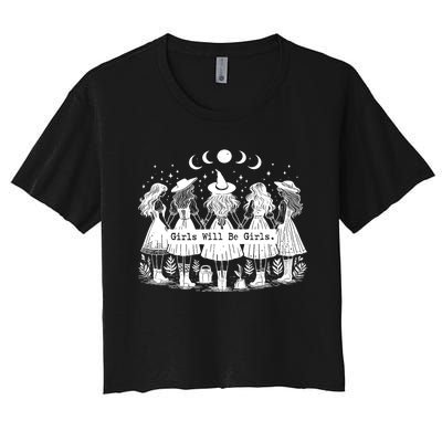 Trick Or Treat Witch Witches Girl Will Be Girl Halloween Women's Crop Top Tee