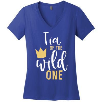 Tia Of The Wild One Matching 1st Birthday First Thing Aunt Gift Women's V-Neck T-Shirt