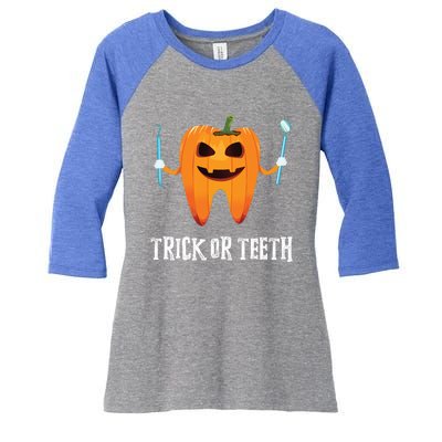 Trick Or Teeth Funny Dental Hygienist Dentist Rdh Halloween Funny Gift Women's Tri-Blend 3/4-Sleeve Raglan Shirt