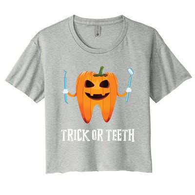 Trick Or Teeth Funny Dental Hygienist Dentist Rdh Halloween Funny Gift Women's Crop Top Tee