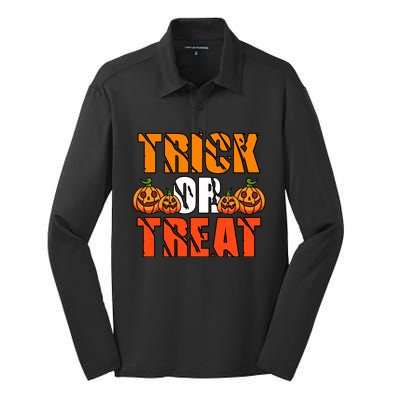 Trick Or Treat Halloween Festive Pumpkin Silk Touch Performance Long Sleeve Polo