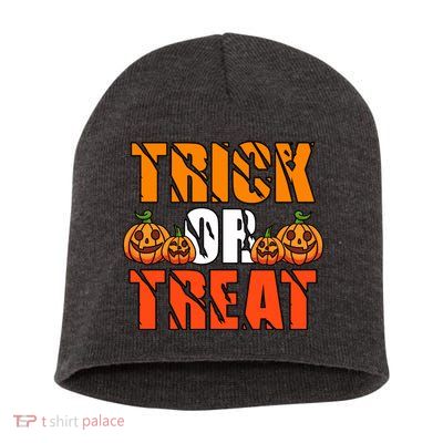 Trick Or Treat Halloween Festive Pumpkin Short Acrylic Beanie
