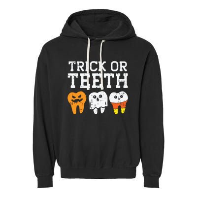 Trick Or Teeth Funny Dental Halloween Treat Dentist Gift Garment-Dyed Fleece Hoodie