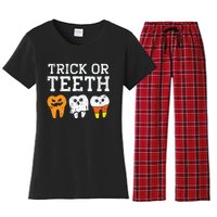 Trick Or Teeth Funny Dental Halloween Treat Dentist Gift Women's Flannel Pajama Set