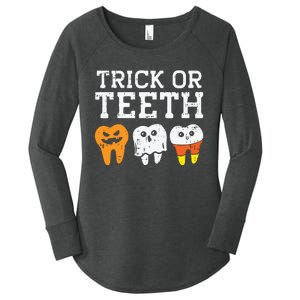 Trick Or Teeth Funny Dental Halloween Treat Dentist Gift Women's Perfect Tri Tunic Long Sleeve Shirt