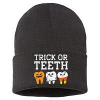 Trick Or Teeth Funny Dental Halloween Treat Dentist Gift Sustainable Knit Beanie