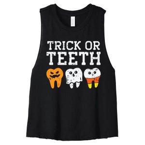 Trick Or Teeth Funny Dental Halloween Treat Dentist Gift Women's Racerback Cropped Tank