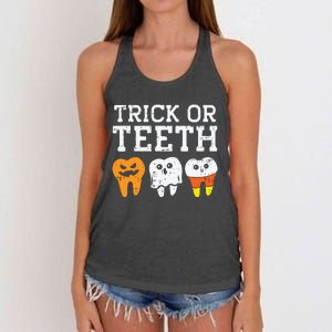 Trick Or Teeth Funny Dental Halloween Treat Dentist Gift Women's Knotted Racerback Tank