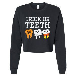 Trick Or Teeth Funny Dental Halloween Treat Dentist Gift Cropped Pullover Crew