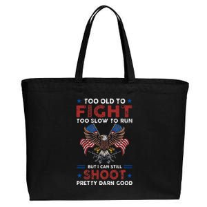 Too Old To Fight Too Slow To Run But I Can Still Shoot Cotton Canvas Jumbo Tote