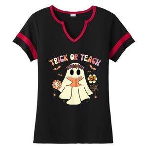 Trick Or Teach Funny Teacher Halloween Shirts Wo Costume Ladies Halftime Notch Neck Tee