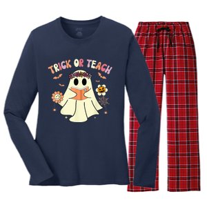 Trick Or Teach Funny Teacher Halloween Shirts Wo Costume Women's Long Sleeve Flannel Pajama Set 