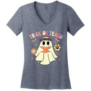 Trick Or Teach Funny Teacher Halloween Shirts Wo Costume Women's V-Neck T-Shirt