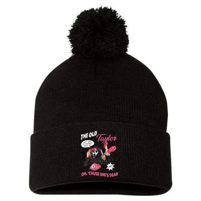 The Old TS Cant Come To The Phone Right Now Funny Halloween Ghostface Pom Pom 12in Knit Beanie