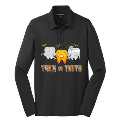 Trick Or Teeth Funny Dental Hygienist Dentist Rdh Halloween Meaningful Gift Silk Touch Performance Long Sleeve Polo