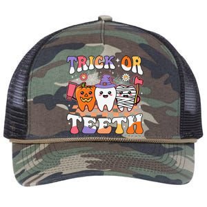 Trick Or Th Dental Treat Halloween Dentist Doctor Groovy Gift Retro Rope Trucker Hat Cap