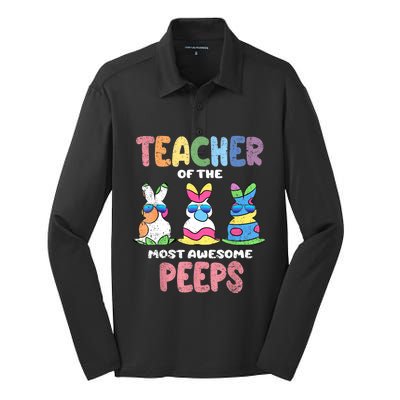 Teacher Of The Most Awesome Easter Bunny Spring Silk Touch Performance Long Sleeve Polo