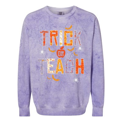 Trick Or Teach Retro Halloween Teacher Women Costume Colorblast Crewneck Sweatshirt