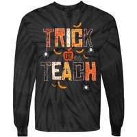 Trick Or Teach Retro Halloween Teacher Women Costume Tie-Dye Long Sleeve Shirt