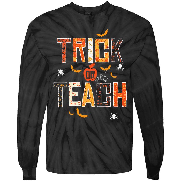 Trick Or Teach Retro Halloween Teacher Women Costume Tie-Dye Long Sleeve Shirt