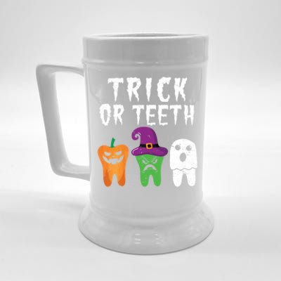 Trick Or Teeth Funny Halloween Dental Hygienist Dentists Gift Beer Stein