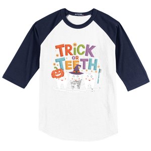 Trick Or Th Funny Dental Halloween Treat Dentist Funny Gift Cool Gift Baseball Sleeve Shirt