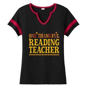 Thanksgiving One Thankful Reading Teacher Cute Gift Ladies Halftime Notch Neck Tee