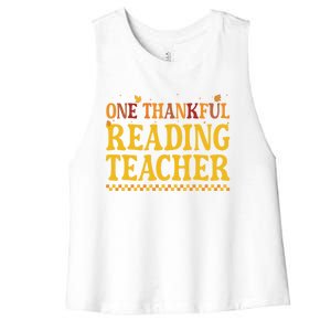 Thanksgiving One Thankful Reading Teacher Cute Gift Women's Racerback Cropped Tank