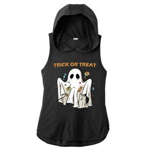 Trick Or Treat Candy Ghost Halloween Ladies PosiCharge Tri-Blend Wicking Draft Hoodie Tank