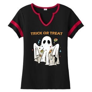 Trick Or Treat Candy Ghost Halloween Ladies Halftime Notch Neck Tee