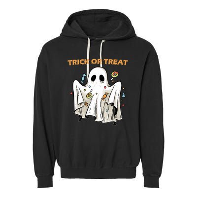 Trick Or Treat Candy Ghost Halloween Garment-Dyed Fleece Hoodie