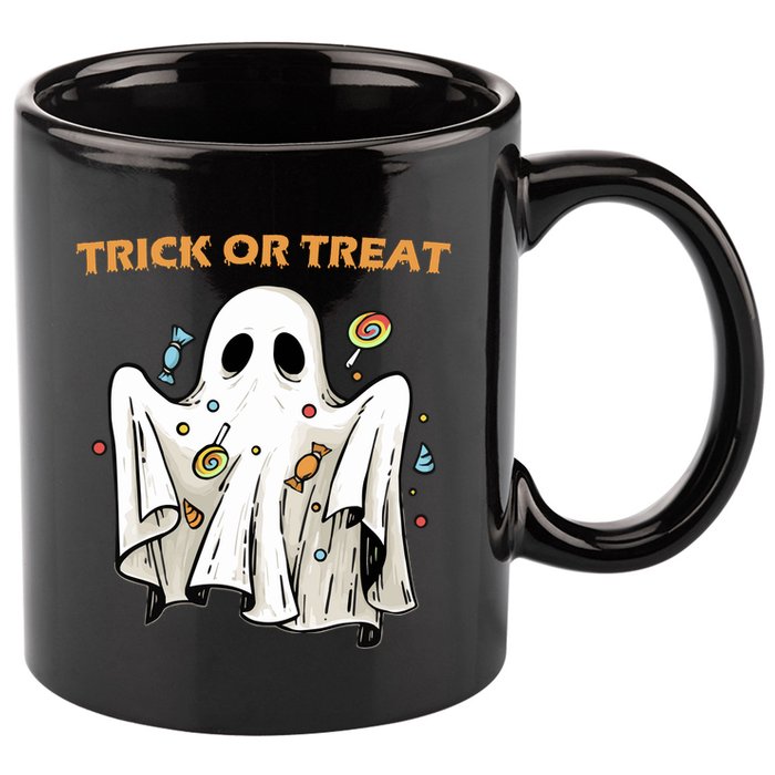 Trick Or Treat Candy Ghost Halloween 11oz C Handle Ceramic Mug