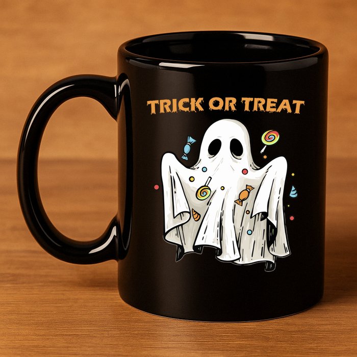 Trick Or Treat Candy Ghost Halloween 11oz C Handle Ceramic Mug