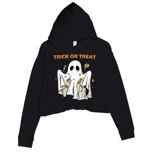 Trick Or Treat Candy Ghost Halloween Crop Fleece Hoodie