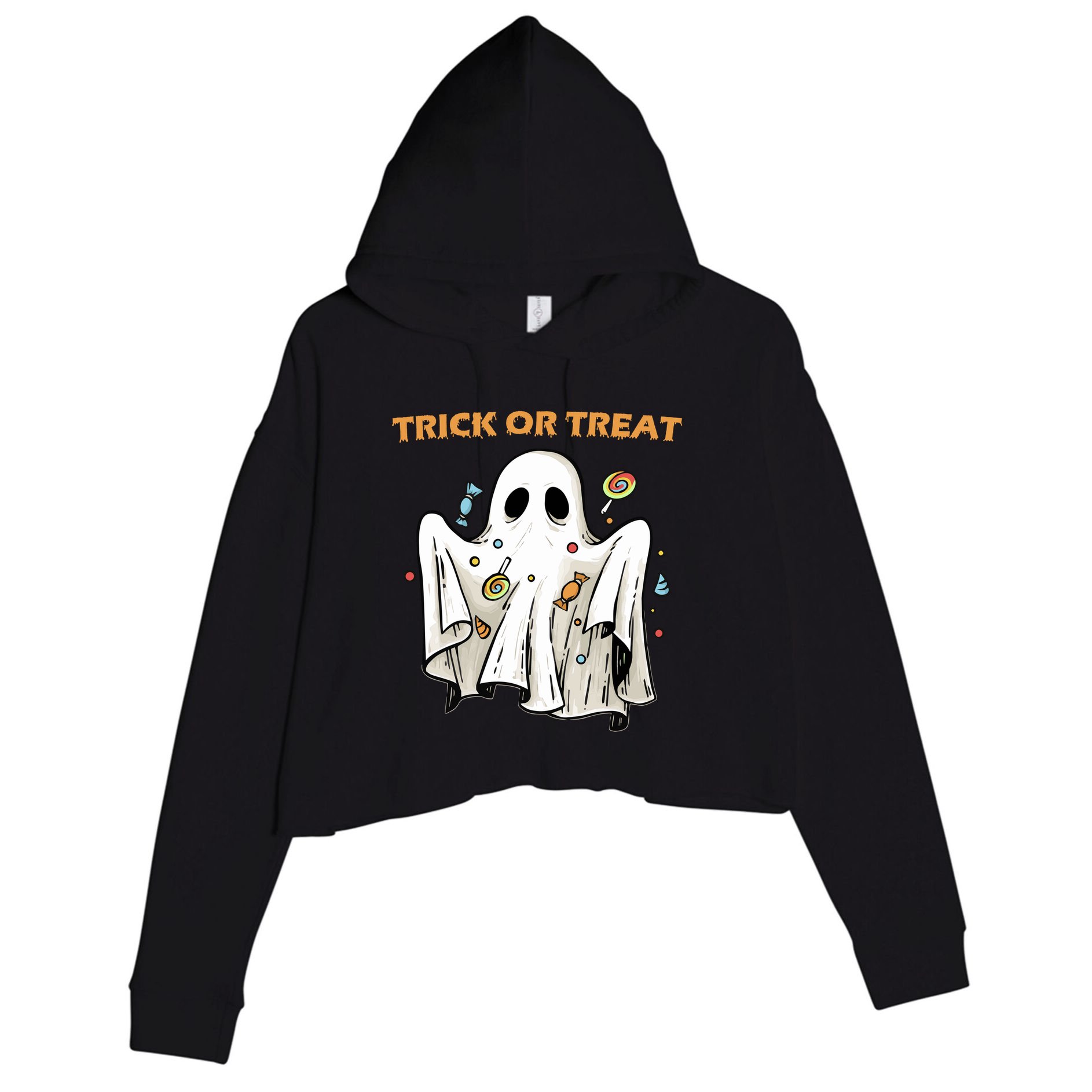 Trick Or Treat Candy Ghost Halloween Crop Fleece Hoodie