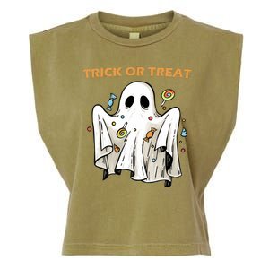 Trick Or Treat Candy Ghost Halloween Garment-Dyed Women's Muscle Tee