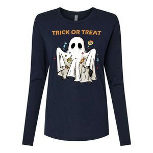 Trick Or Treat Candy Ghost Halloween Womens Cotton Relaxed Long Sleeve T-Shirt