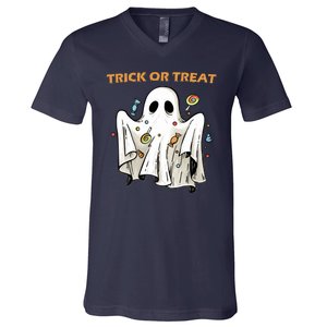 Trick Or Treat Candy Ghost Halloween V-Neck T-Shirt