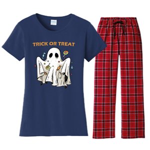 Trick Or Treat Candy Ghost Halloween Women's Flannel Pajama Set