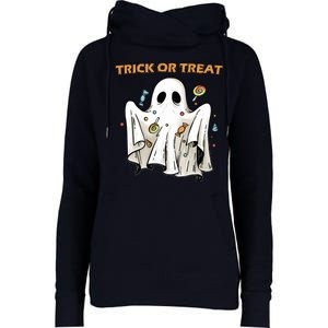 Trick Or Treat Candy Ghost Halloween Womens Funnel Neck Pullover Hood