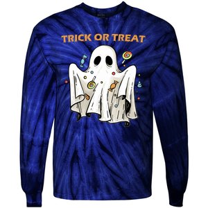 Trick Or Treat Candy Ghost Halloween Tie-Dye Long Sleeve Shirt