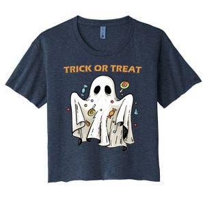 Trick Or Treat Candy Ghost Halloween Women's Crop Top Tee